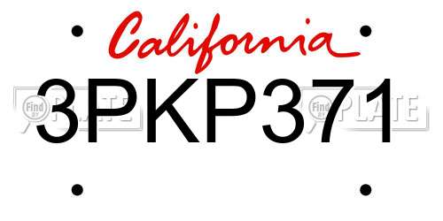 3PKP371 California License Plate