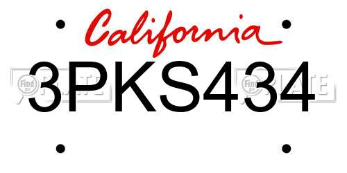 3PKS434 California License Plate