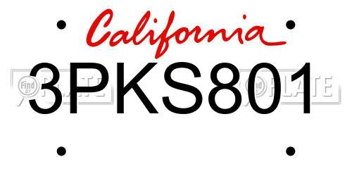 3PKS801 California License Plate