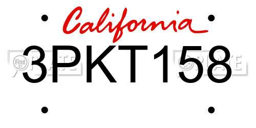 3PKT158 California License Plate