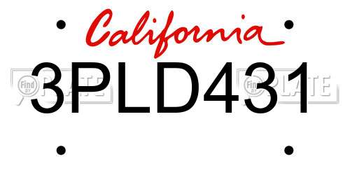 3PLD431 California License Plate