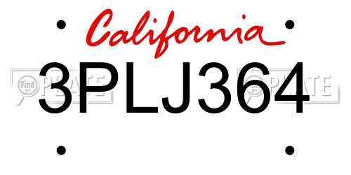 3PLJ364 California License Plate