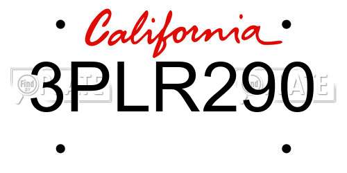 3PLR290 California License Plate