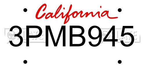 3PMB945 California License Plate
