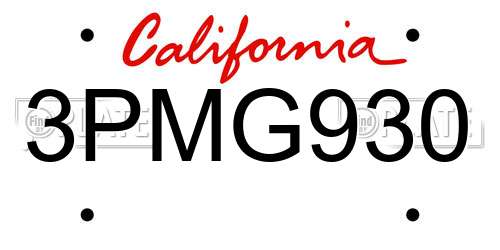 3PMG930 California License Plate