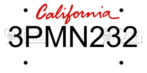 3PMN232 California License Plate