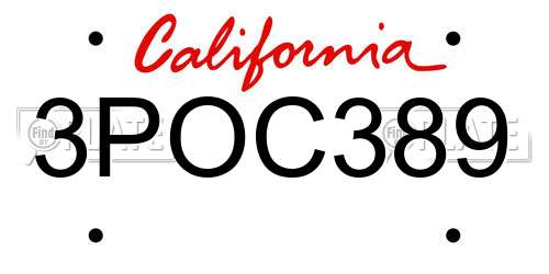 3POC389 California License Plate