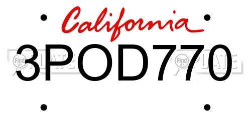 3POD770 California License Plate