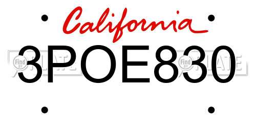 3POE830 California License Plate