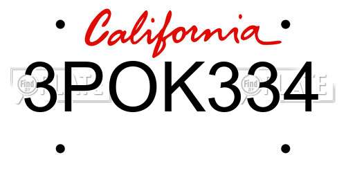 3POK334 California License Plate