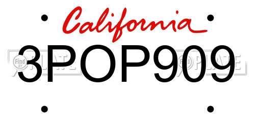 3POP909 California License Plate