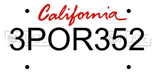 3POR352 California License Plate