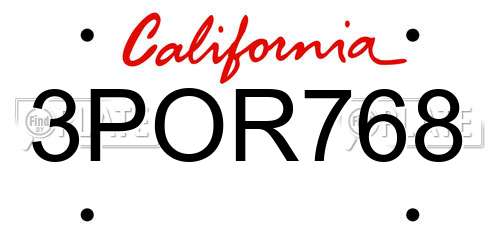 3POR768 California License Plate