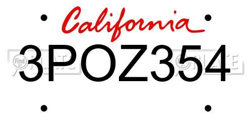3POZ354 California License Plate