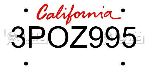 3POZ995 California License Plate