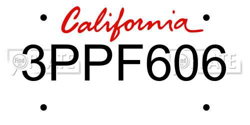3PPF606 California License Plate