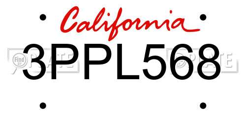 3PPL568 California License Plate