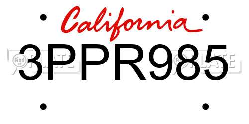 3PPR985 California License Plate