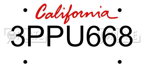 3PPU668 California License Plate