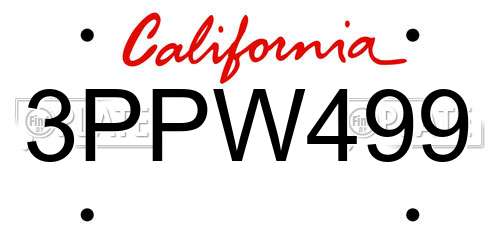 3PPW499 California License Plate