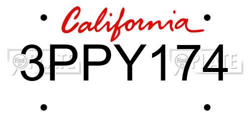 3PPY174 California License Plate