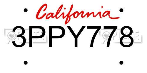 3PPY778 California License Plate