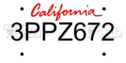 3PPZ672 California License Plate