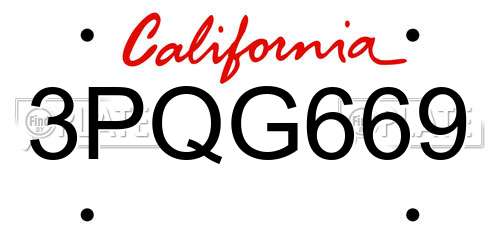 3PQG669 California License Plate