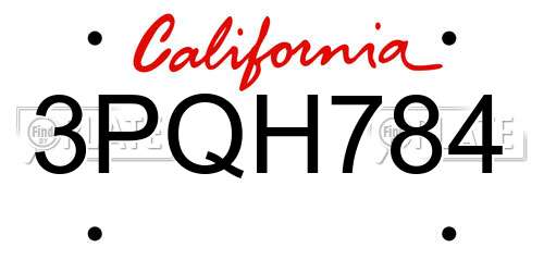 3PQH784 California License Plate