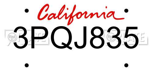 3PQJ835 California License Plate