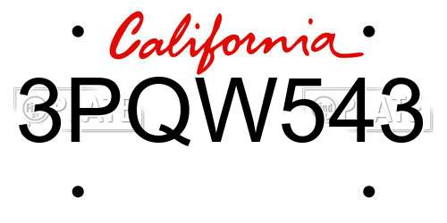 3PQW543 California License Plate