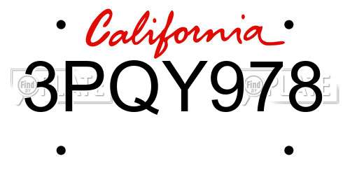 3PQY978 California License Plate