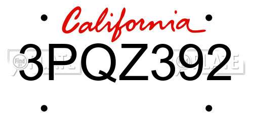 3PQZ392 California License Plate
