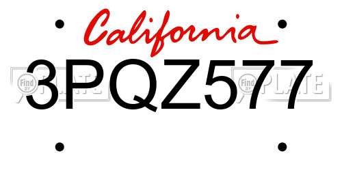 3PQZ577 California License Plate