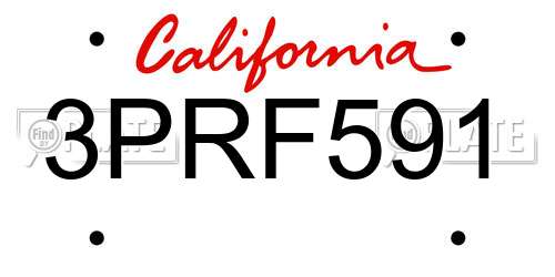 3PRF591 California License Plate