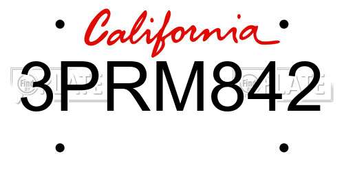 3PRM842 California License Plate