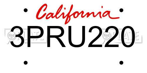 3PRU220 California License Plate