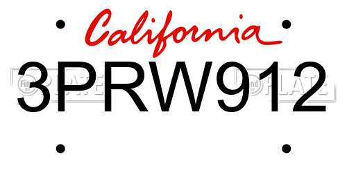 3PRW912 California License Plate