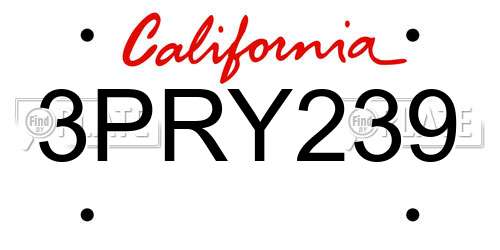 3PRY239 California License Plate