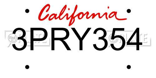 3PRY354 California License Plate