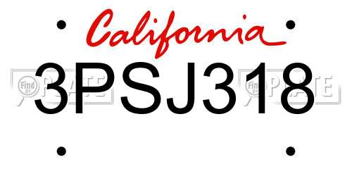 3PSJ318 California License Plate