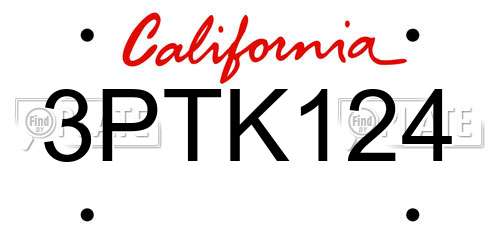 3PTK124 California License Plate