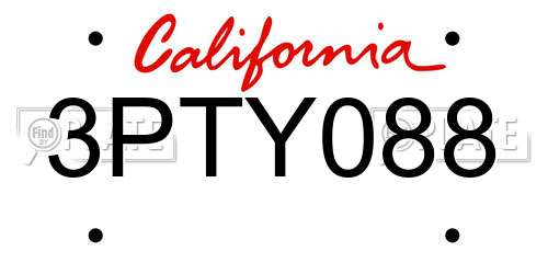 3PTY088 California License Plate