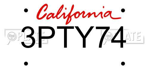3PTY74 California License Plate