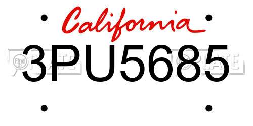 3PU5685 California License Plate