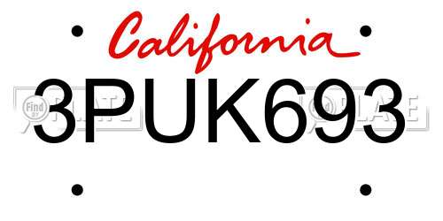3PUK693 California License Plate