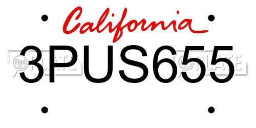 3PUS655 California License Plate