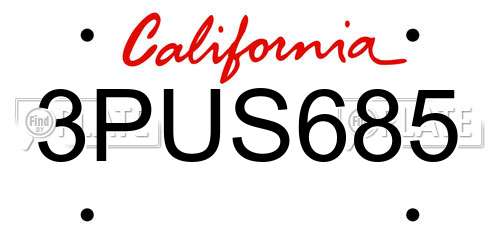 3PUS685 California License Plate