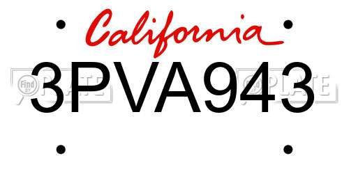 3PVA943 California License Plate