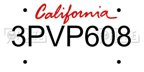 3PVP608 California License Plate